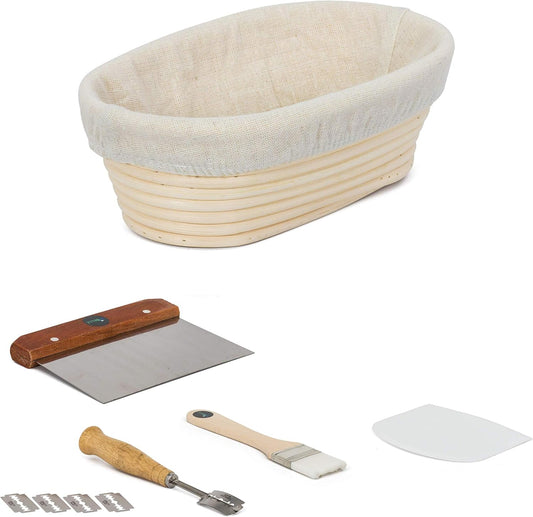 Bread Banneton Basket -10 Inch Basket Sourdough - Oval Handmade Bread Proofing Basket Set -Bread Proof Basket with Stencils for Professional & Home Bakers - Ideal Gift for Birthday