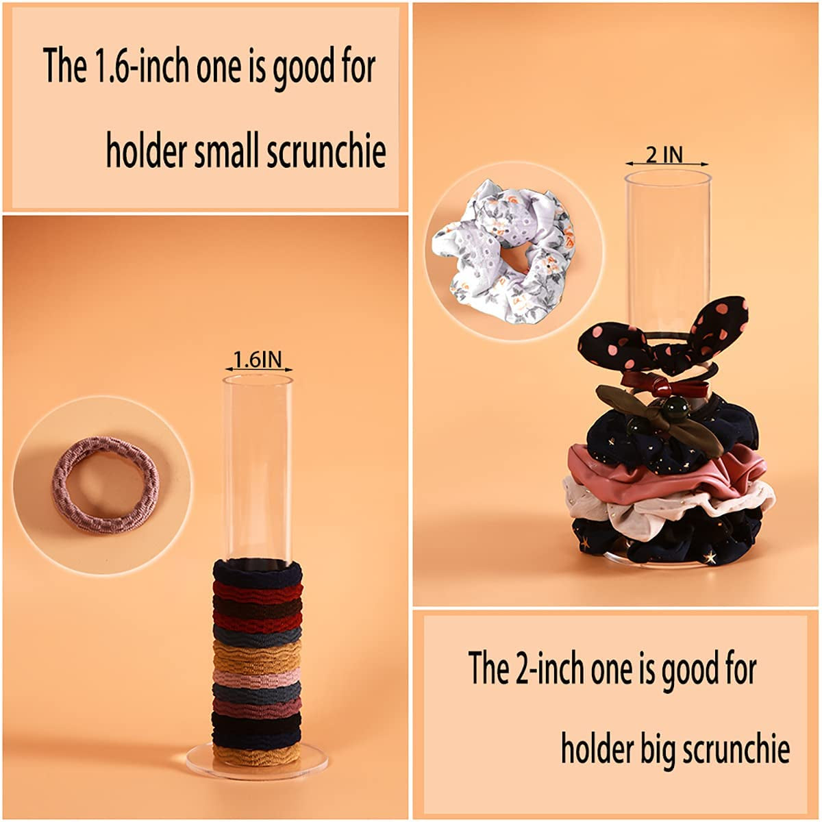 Byken 2Pcs Acrylic Scrunchie Holder Organizer,Hair Ties Holder for Bathroom,Clear Hair Accessories Bowknot Organizer,Room Decor for Girls