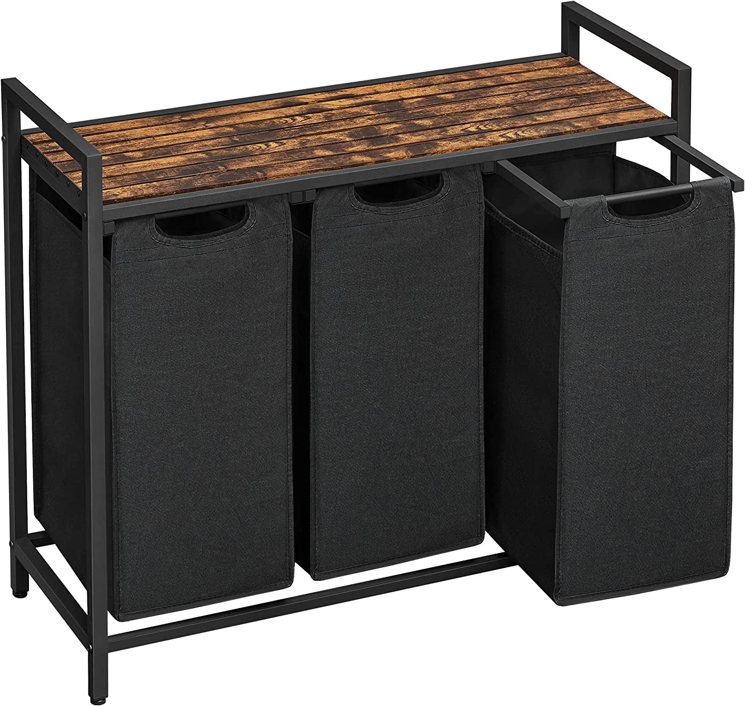 Cesto Para Ropa Sucia, Cesta Colada, 3 Bolsas Colada De Tela Oxford Extraíble Y Desmontable, 3 X 38 L, 92.5 X 33 X 72 Cm, Estante, Marco Metálico, Negro MBLH301B01