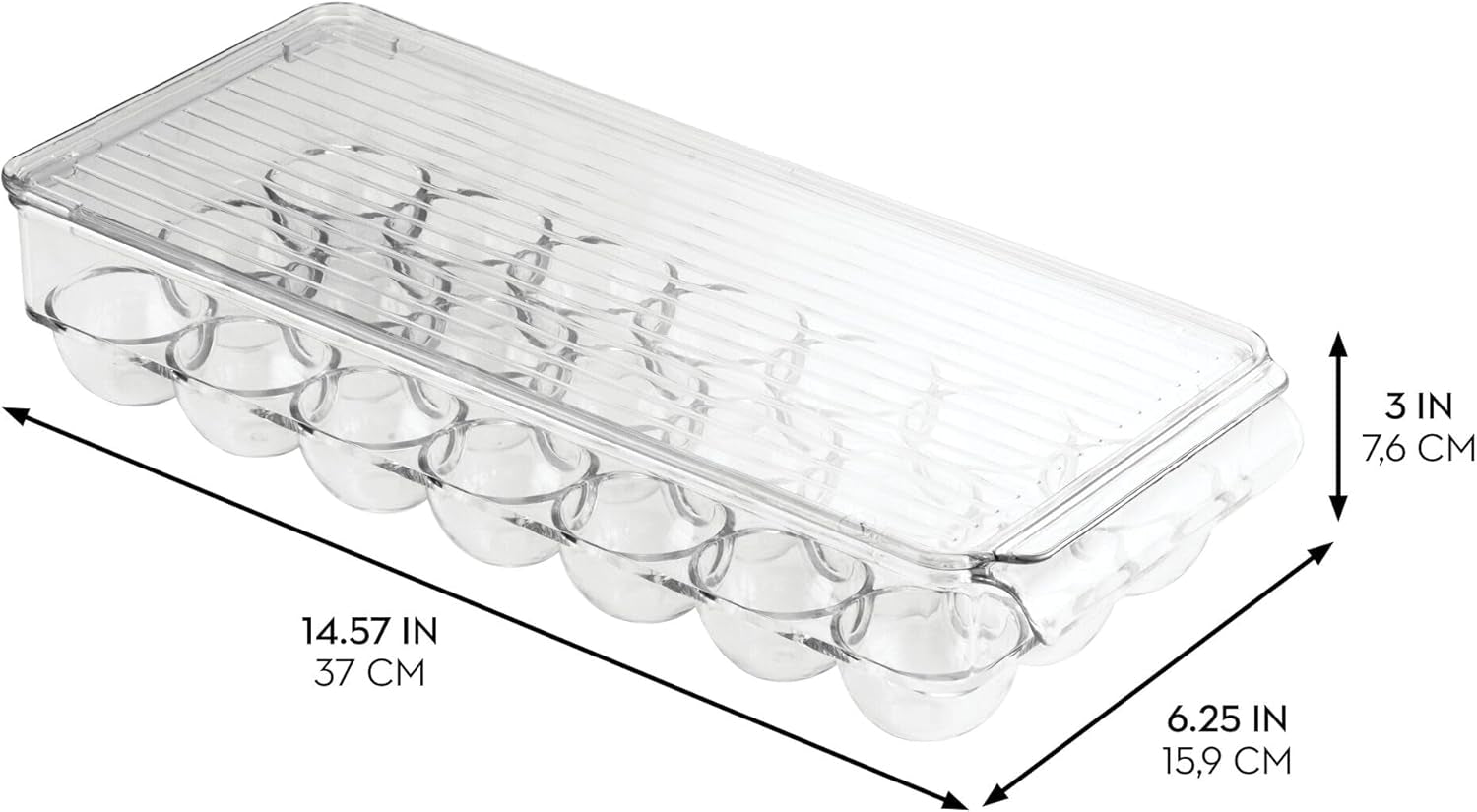 Idesign Plastic Egg Holder with Lid and Handle - Holds 21 Eggs - Clear - Made in USA
