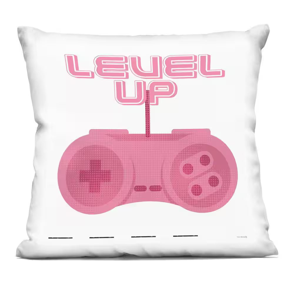 Girl Gamer Pink Level up Pink Abstract Polyester 18 In. X 18 In. Throw Pillow