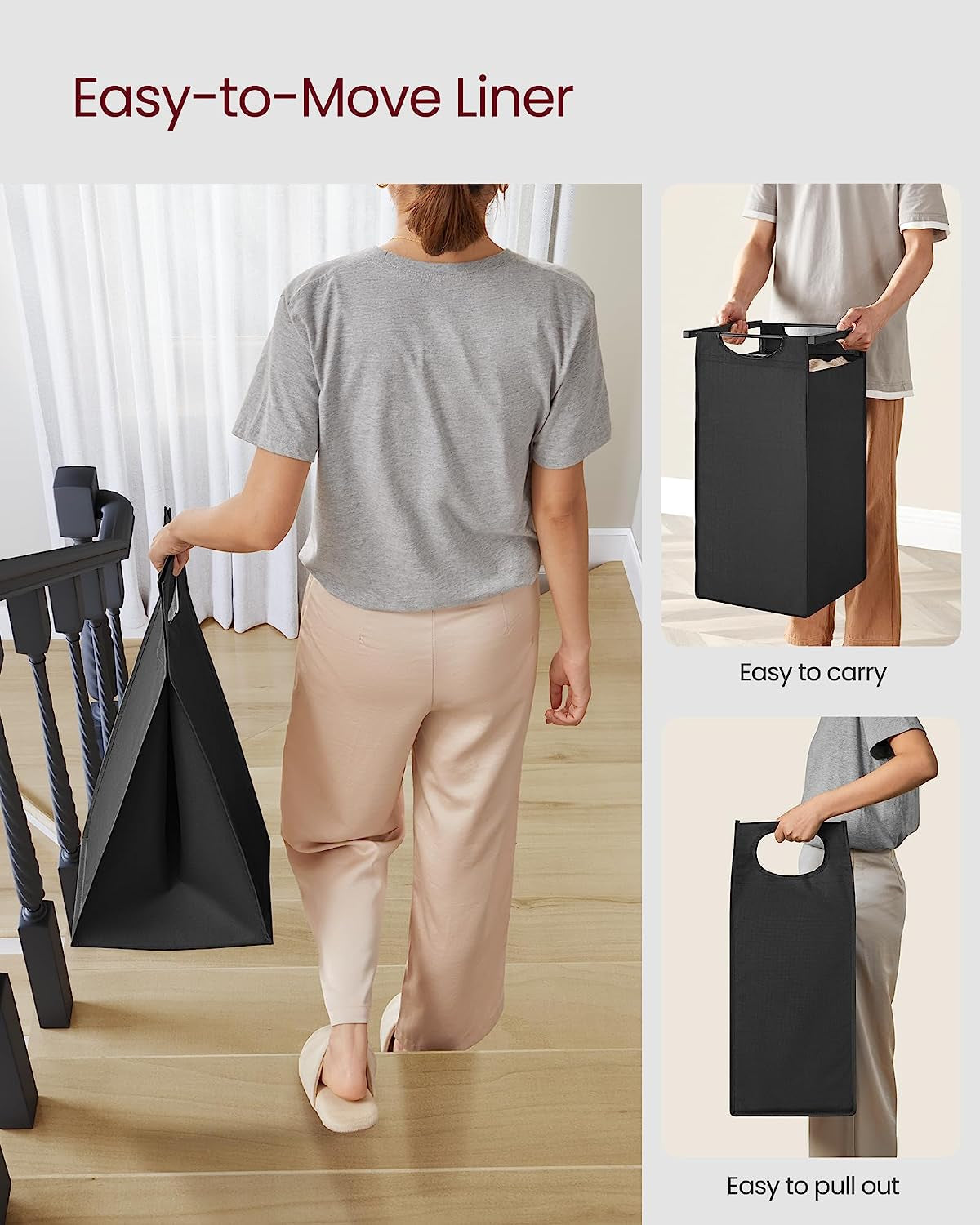 Cesto Para Ropa Sucia, Cesta Colada, 3 Bolsas Colada De Tela Oxford Extraíble Y Desmontable, 3 X 38 L, 92.5 X 33 X 72 Cm, Estante, Marco Metálico, Negro MBLH301B01