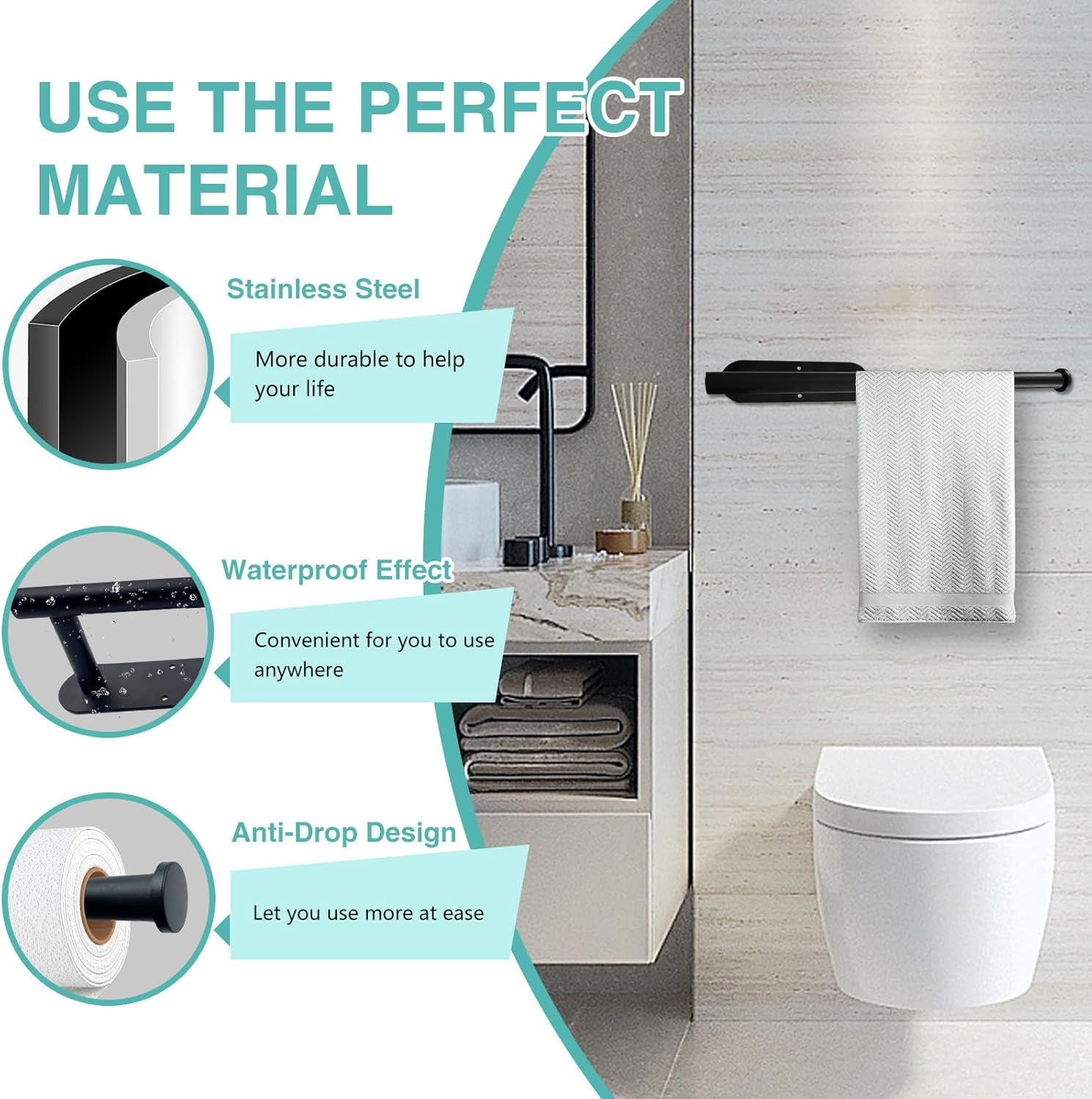 Paper Towel Holder, Self Adhesive or Drilling Paper Towel Holder under Cabinet, Stainless Steel Black Paper Towel Holders Wall Mount for Kitchen, Bathroom, Sink, Pantry, Fridge