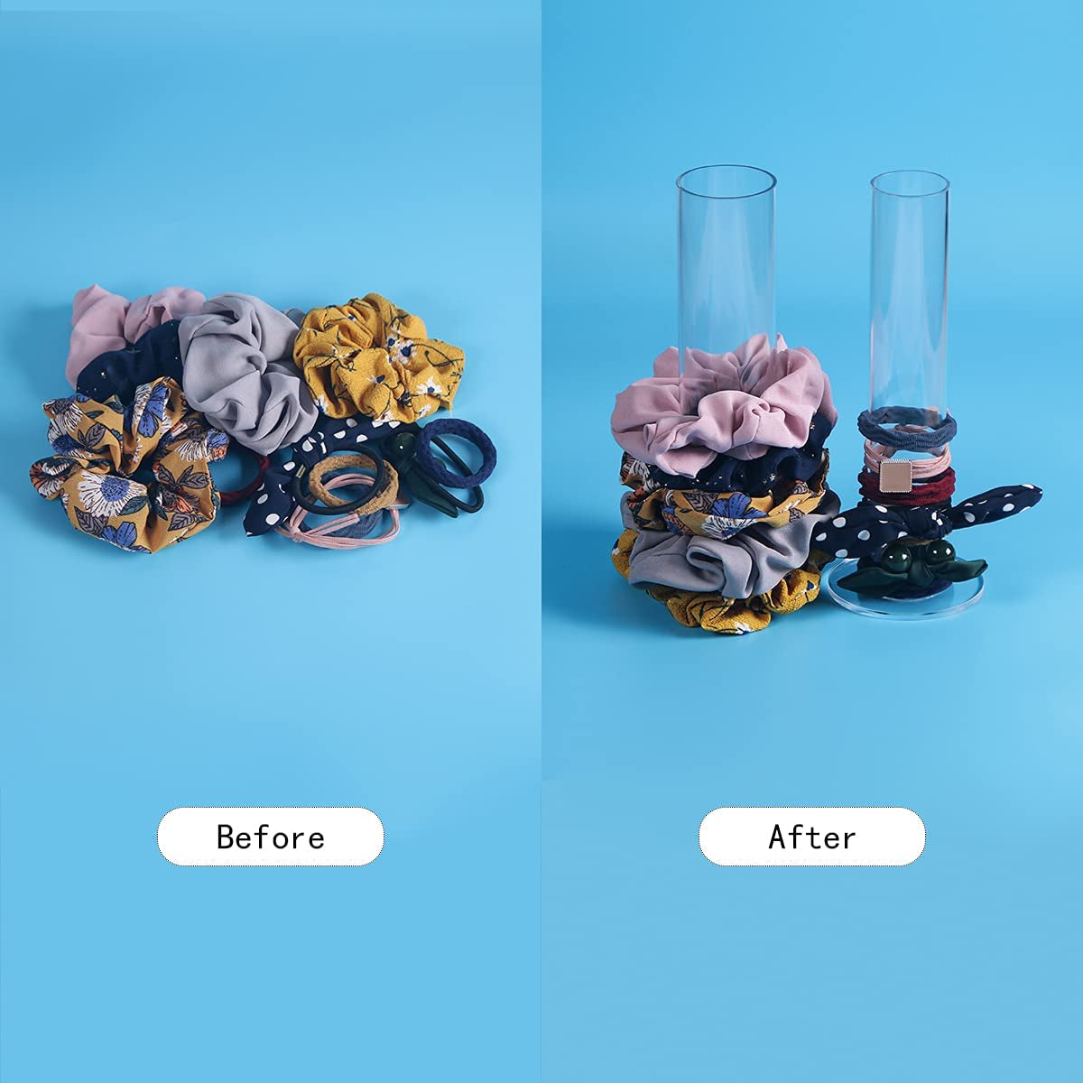 Byken 2Pcs Acrylic Scrunchie Holder Organizer,Hair Ties Holder for Bathroom,Clear Hair Accessories Bowknot Organizer,Room Decor for Girls
