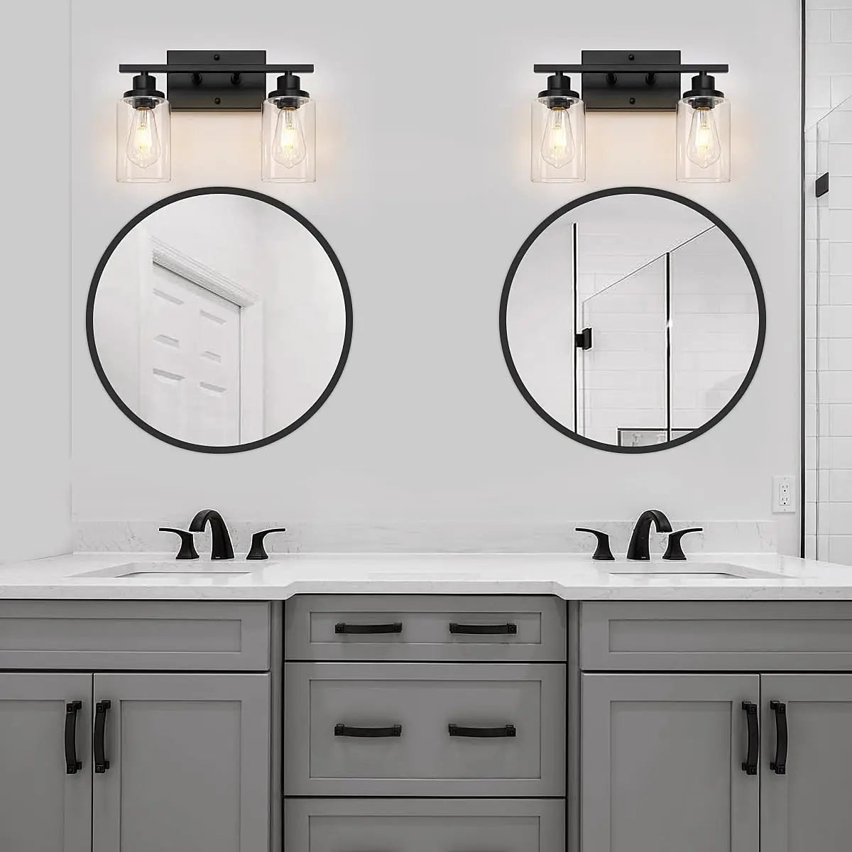 2-Light Bathroom Light Fixtures Modern Vanity Lamp with Clear Glass Shade Indoor Vintage Mirror Bathroom Sconce Wall Lighting