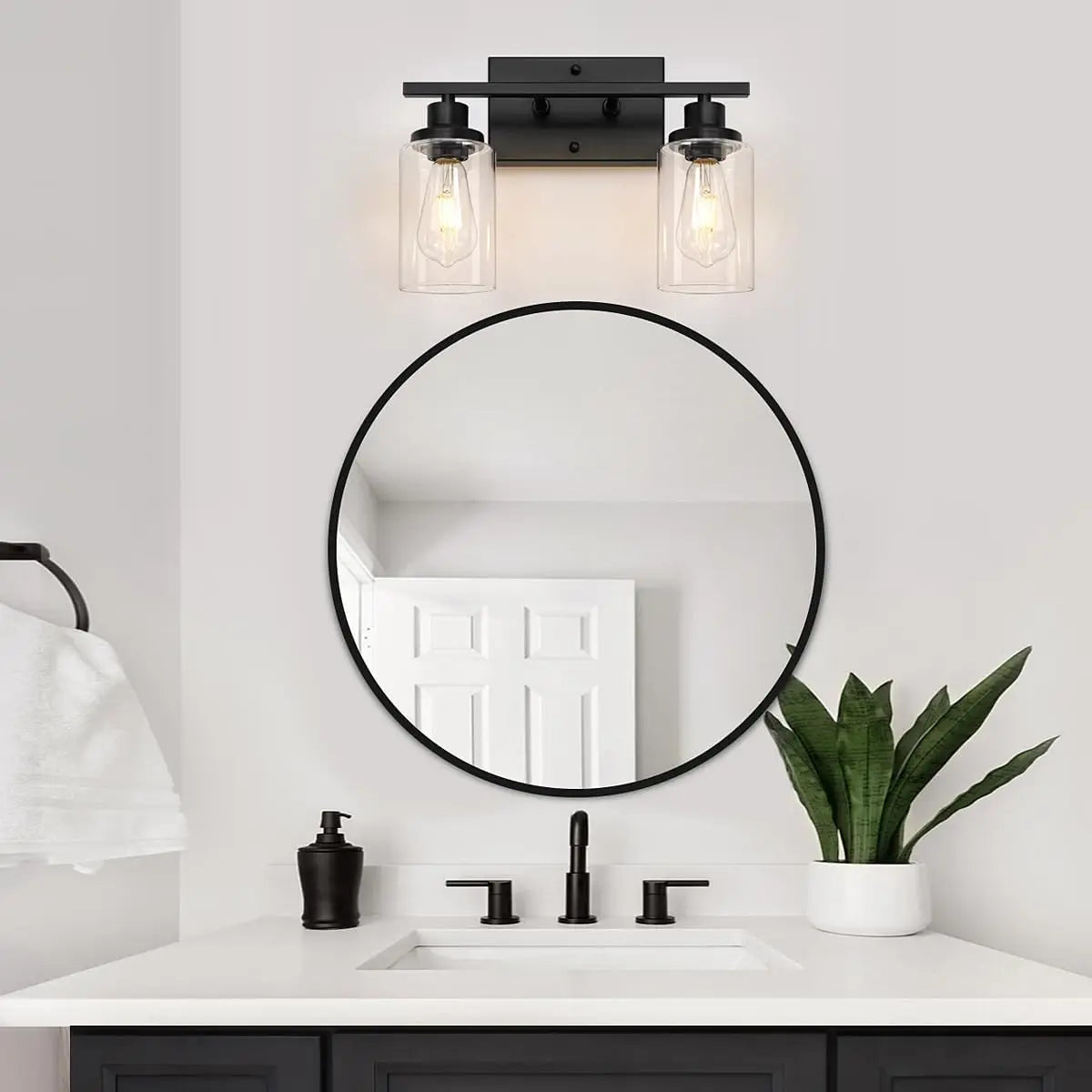 2-Light Bathroom Light Fixtures Modern Vanity Lamp with Clear Glass Shade Indoor Vintage Mirror Bathroom Sconce Wall Lighting