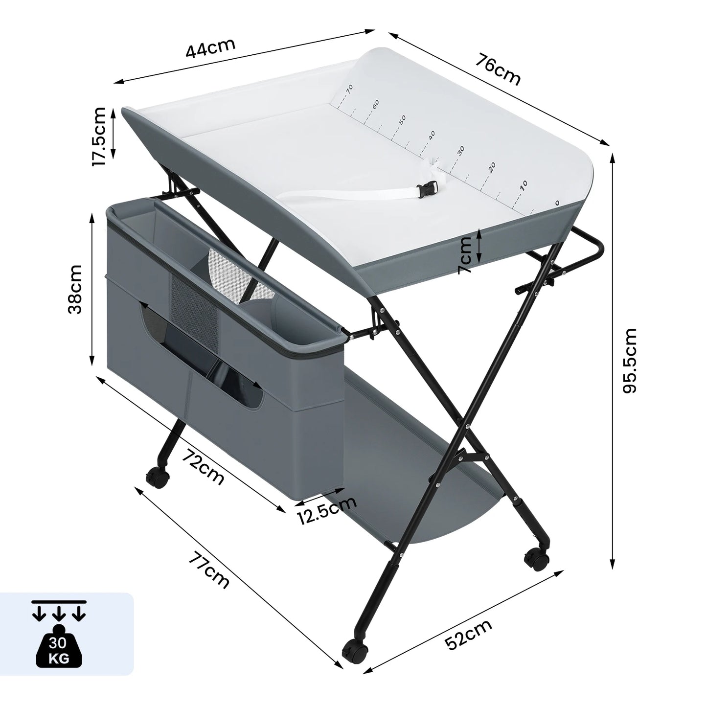 WOLTU Height Adjustable Portable Children Kids Cabinet Foldable Baby Changing Table with Wheels Storage Basket