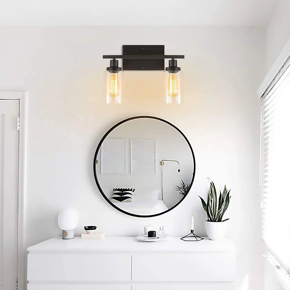 2-Light Bathroom Light Fixtures Modern Vanity Lamp with Clear Glass Shade Indoor Vintage Mirror Bathroom Sconce Wall Lighting