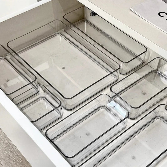 4/7PCS Clear Desk Drawer Organizers Set Plastic Bathroom Storage Makeup Organizer Transparent Storage Box Bins Kitchen Gadget
