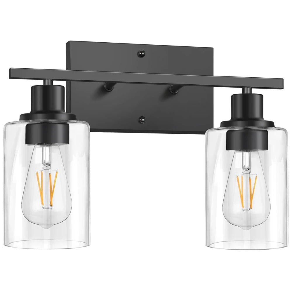2-Light Bathroom Light Fixtures Modern Vanity Lamp with Clear Glass Shade Indoor Vintage Mirror Bathroom Sconce Wall Lighting