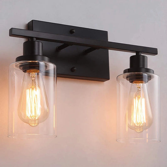 2-Light Bathroom Light Fixtures Modern Vanity Lamp with Clear Glass Shade Indoor Vintage Mirror Bathroom Sconce Wall Lighting