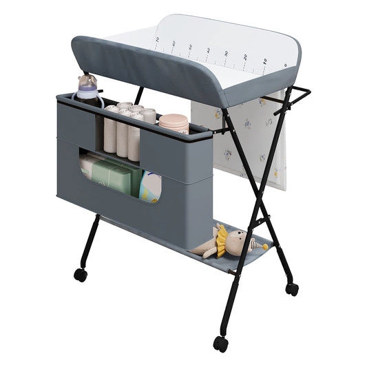 WOLTU Height Adjustable Portable Children Kids Cabinet Foldable Baby Changing Table with Wheels Storage Basket