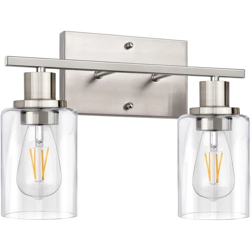 2-Light Bathroom Light Fixtures Modern Vanity Lamp with Clear Glass Shade Indoor Vintage Mirror Bathroom Sconce Wall Lighting