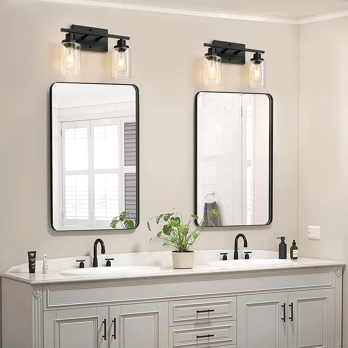 2-Light Bathroom Light Fixtures Modern Vanity Lamp with Clear Glass Shade Indoor Vintage Mirror Bathroom Sconce Wall Lighting