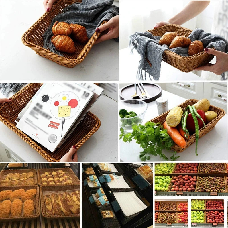 Nordic Hand-woven Storage Basket Wicker Rattan Fruit Basket Plant Food Bread Sundries Container Basket for Kitchen Organizer
