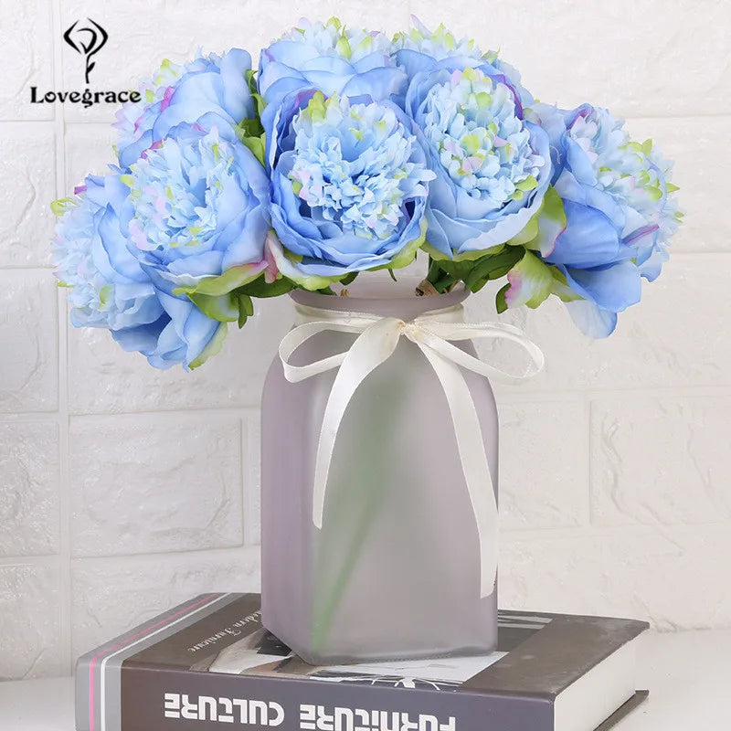 Fake Peonies Artificial Flowers Bouquet White Fake Peony Bridal Boquet Home Wedding Party Decor 5 Heads Silk Flore Peony Bouquet