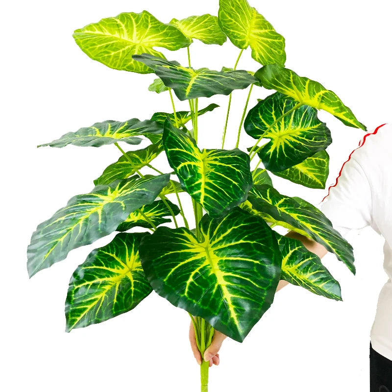 75cm 24 Forks Large Artificial Tropical Plant Fake Banyan Tree Branch plastic Green Monstera Leaves for Home Garden Decoration