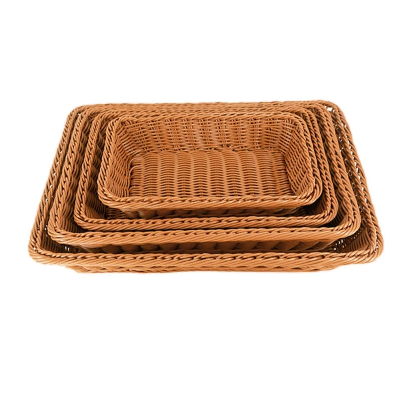 Nordic Hand-woven Storage Basket Wicker Rattan Fruit Basket Plant Food Bread Sundries Container Basket for Kitchen Organizer