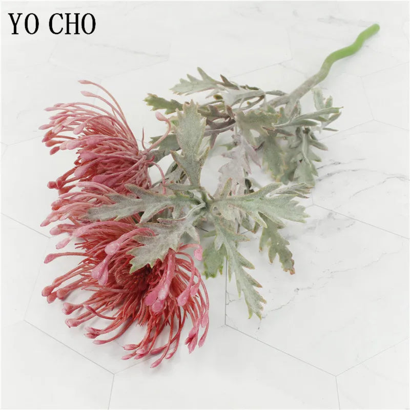 2 Fork Daisy Artificial Flowers Short Branch Crab Claw Pincushion Real Touch Flower Wedding Garland Vase Decoration Fake Plant