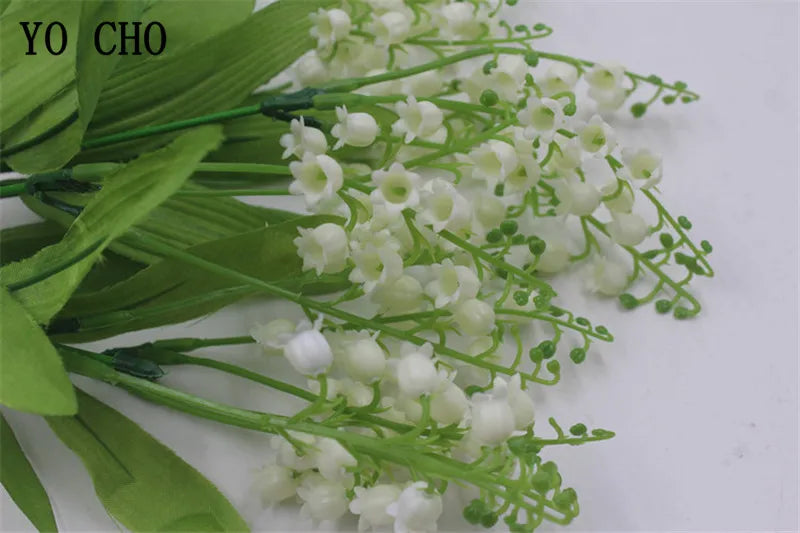 7 Branch White Artificial Lily of the Valley Flower Gift Silk Fake Flower Lily Bouquet for Home Office Wedding Party Decor Flore