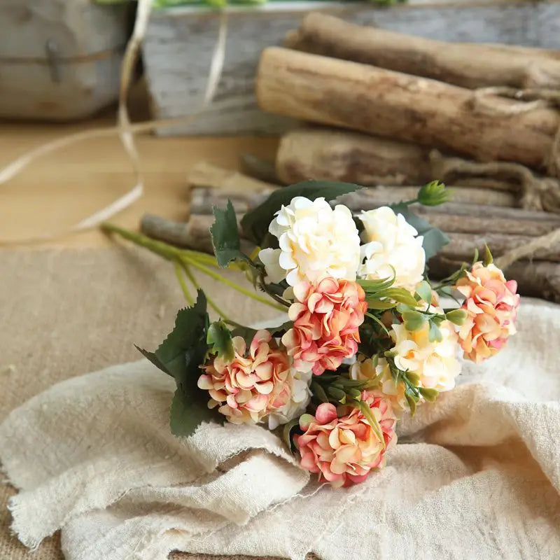 Artificial Flowers Hydrangea High Quality Small Silk Fake Flower for Home Hotel DIY Wedding Decoration Flower Wreath Accessory