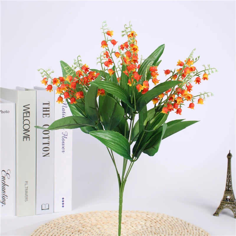 7 Branch White Artificial Lily of the Valley Flower Gift Silk Fake Flower Lily Bouquet for Home Office Wedding Party Decor Flore