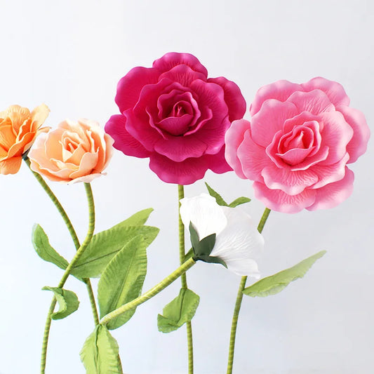 Giant Artificial Flower Fake Flower Large Foam Rose with Stems for Wedding Background Decor Window Display Stage Valentine's Day