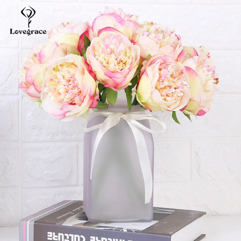 Fake Peonies Artificial Flowers Bouquet White Fake Peony Bridal Boquet Home Wedding Party Decor 5 Heads Silk Flore Peony Bouquet