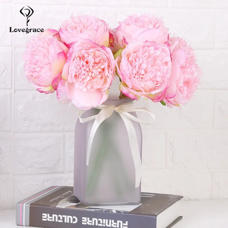 Fake Peonies Artificial Flowers Bouquet White Fake Peony Bridal Boquet Home Wedding Party Decor 5 Heads Silk Flore Peony Bouquet