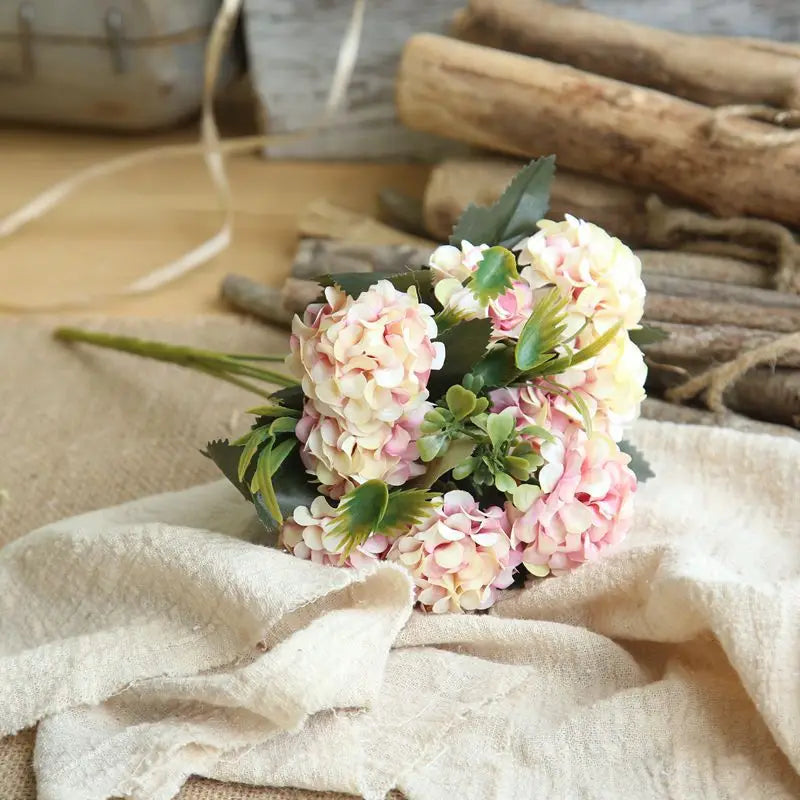 Artificial Flowers Hydrangea High Quality Small Silk Fake Flower for Home Hotel DIY Wedding Decoration Flower Wreath Accessory