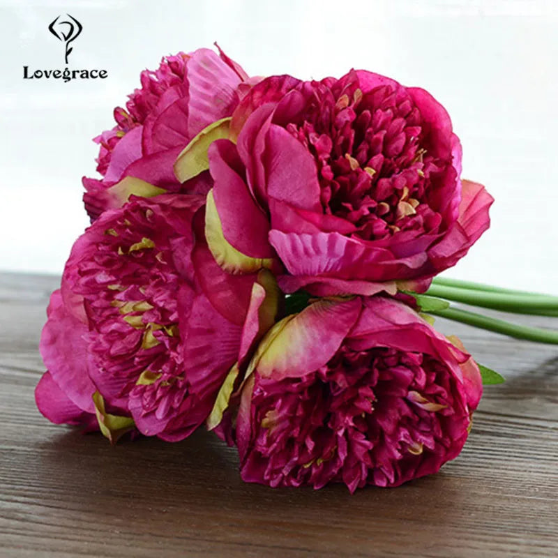 Fake Peonies Artificial Flowers Bouquet White Fake Peony Bridal Boquet Home Wedding Party Decor 5 Heads Silk Flore Peony Bouquet