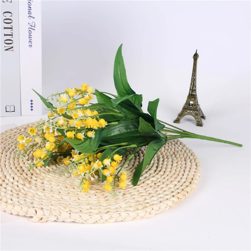 7 Branch White Artificial Lily of the Valley Flower Gift Silk Fake Flower Lily Bouquet for Home Office Wedding Party Decor Flore