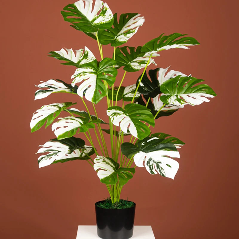 75cm 24 Forks Large Artificial Tropical Plant Fake Banyan Tree Branch plastic Green Monstera Leaves for Home Garden Decoration