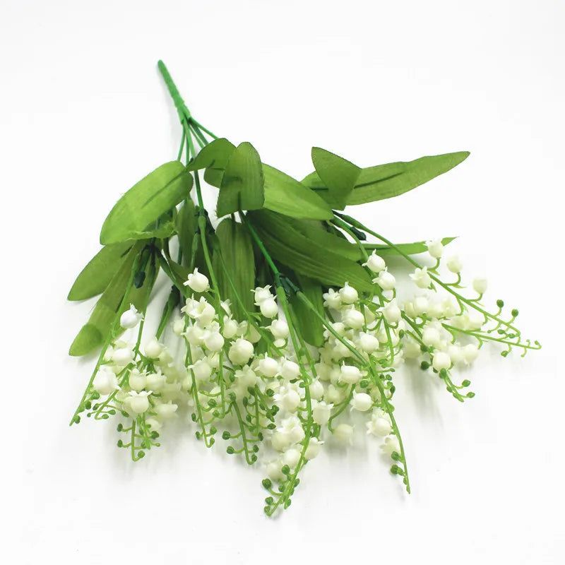 7 Branch White Artificial Lily of the Valley Flower Gift Silk Fake Flower Lily Bouquet for Home Office Wedding Party Decor Flore