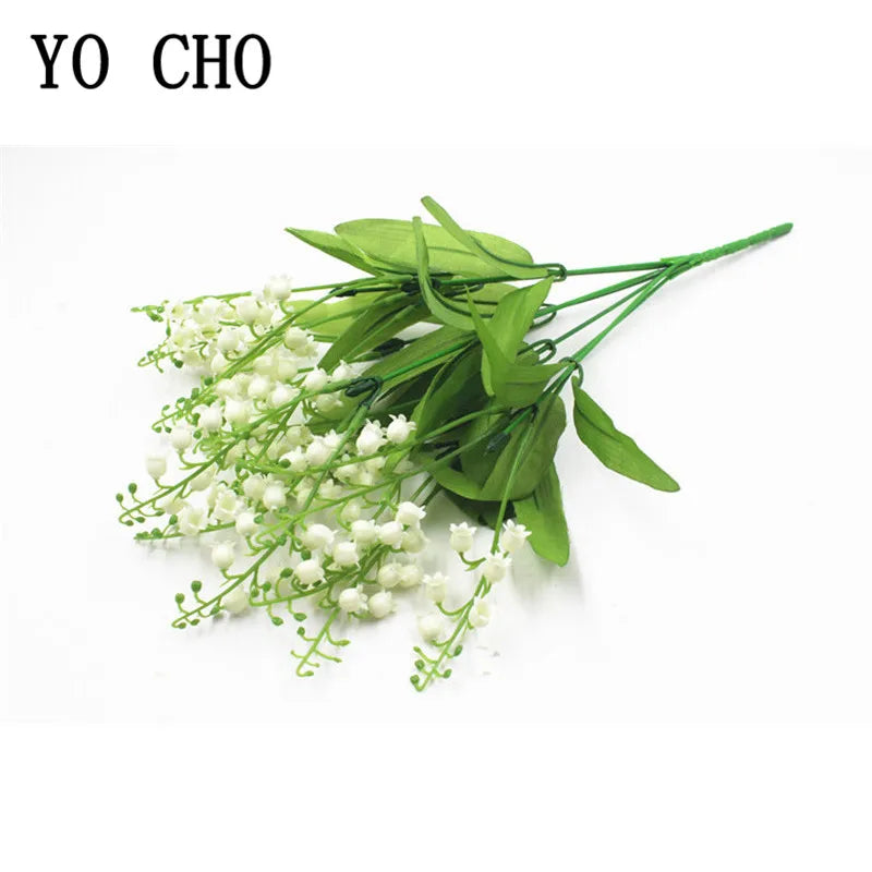 7 Branch White Artificial Lily of the Valley Flower Gift Silk Fake Flower Lily Bouquet for Home Office Wedding Party Decor Flore