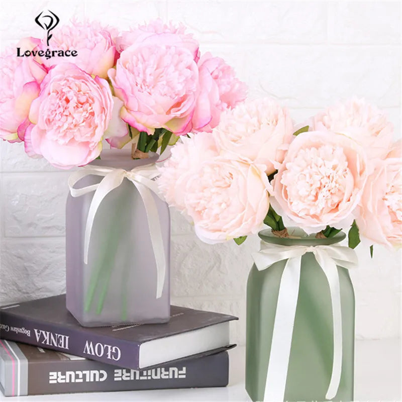 Fake Peonies Artificial Flowers Bouquet White Fake Peony Bridal Boquet Home Wedding Party Decor 5 Heads Silk Flore Peony Bouquet
