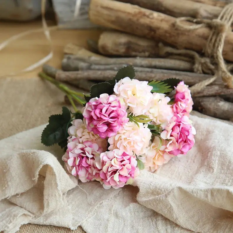Artificial Flowers Hydrangea High Quality Small Silk Fake Flower for Home Hotel DIY Wedding Decoration Flower Wreath Accessory