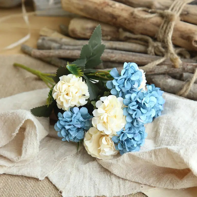 Artificial Flowers Hydrangea High Quality Small Silk Fake Flower for Home Hotel DIY Wedding Decoration Flower Wreath Accessory