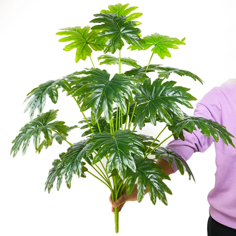 75cm 24 Forks Large Artificial Tropical Plant Fake Banyan Tree Branch plastic Green Monstera Leaves for Home Garden Decoration