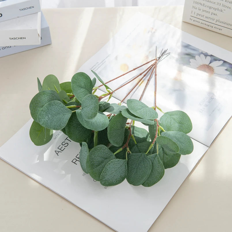 Artificial Eucalyptus Leaves Stems Eucalipto Branches Fake Plants Christmas Floral Bouquets Wedding Holiday Greenery Home Decor