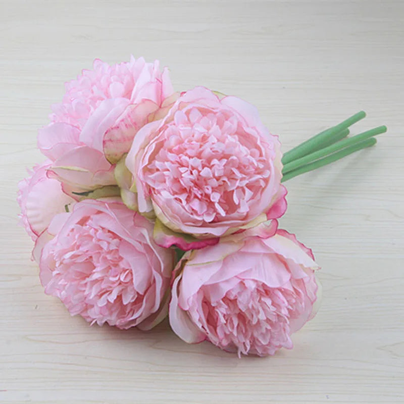 Fake Peonies Artificial Flowers Bouquet White Fake Peony Bridal Boquet Home Wedding Party Decor 5 Heads Silk Flore Peony Bouquet