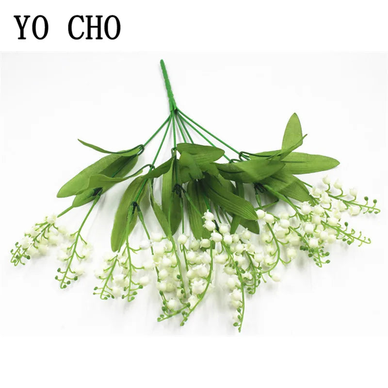 Artificial Flowers Lily of the Valley 7 Branches Fake Plastic Lily Flower Bridal Bouquet Wedding Party Decor Flores Artificiales
