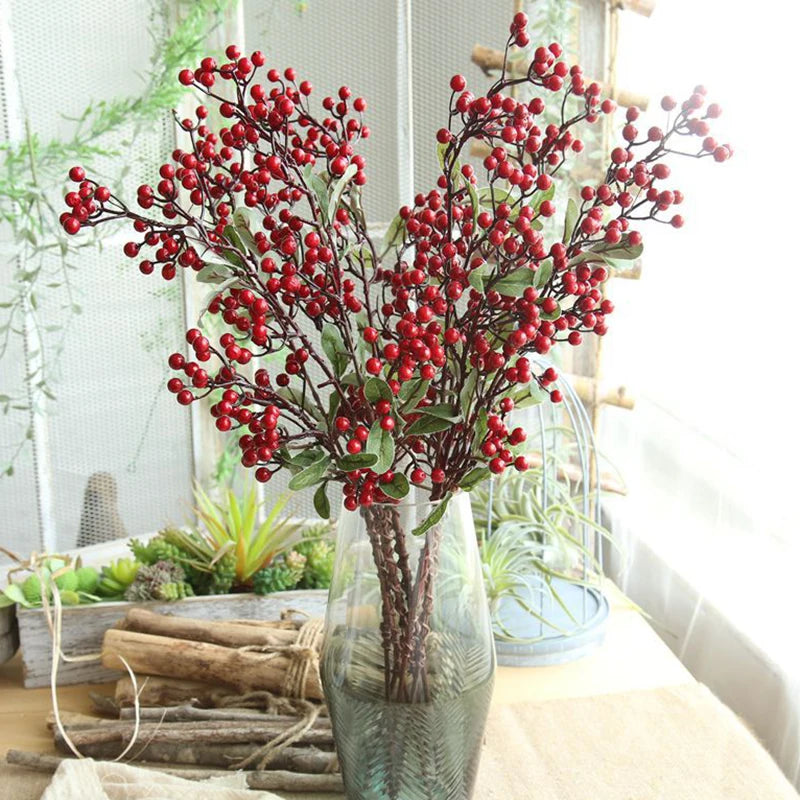 Artificial Flower Bunch Wedding Party Table Decoration Dry Flowers Bouquet Home DIY Christmas Berry Fake Flowers