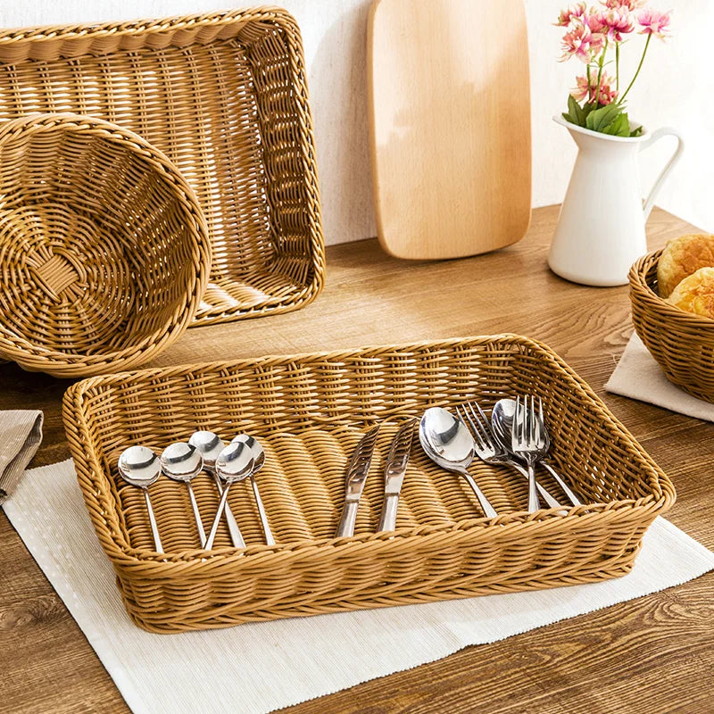 Nordic Hand-woven Storage Basket Wicker Rattan Fruit Basket Plant Food Bread Sundries Container Basket for Kitchen Organizer