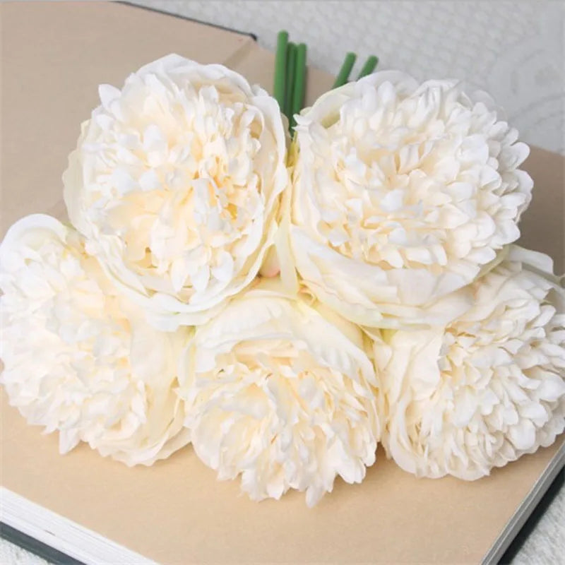 Fake Peonies Artificial Flowers Bouquet White Fake Peony Bridal Boquet Home Wedding Party Decor 5 Heads Silk Flore Peony Bouquet