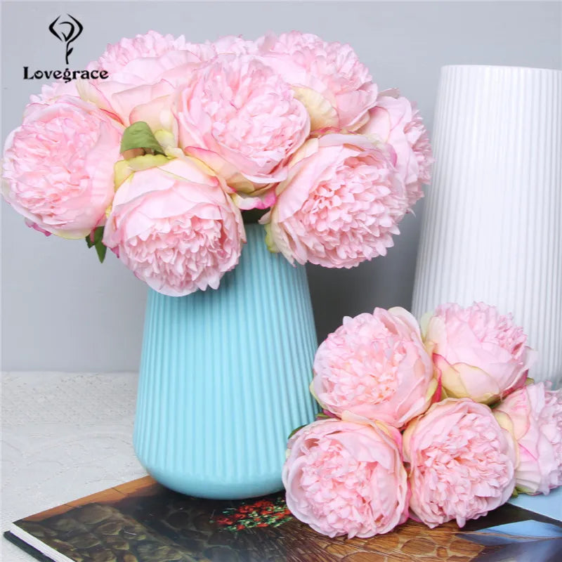 Fake Peonies Artificial Flowers Bouquet White Fake Peony Bridal Boquet Home Wedding Party Decor 5 Heads Silk Flore Peony Bouquet