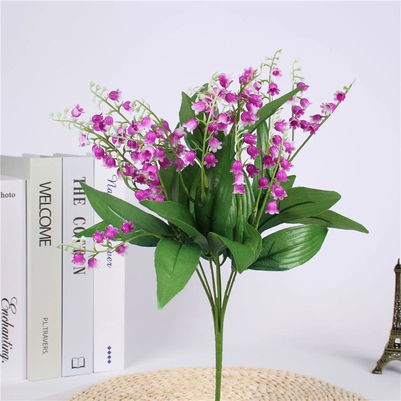 7 Branch White Artificial Lily of the Valley Flower Gift Silk Fake Flower Lily Bouquet for Home Office Wedding Party Decor Flore