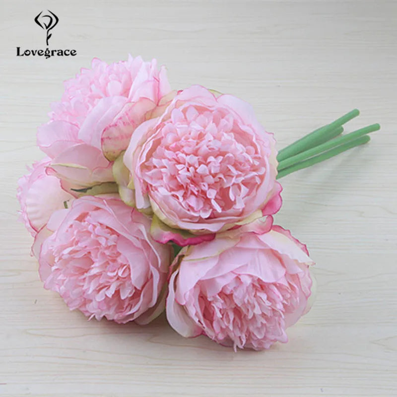 Fake Peonies Artificial Flowers Bouquet White Fake Peony Bridal Boquet Home Wedding Party Decor 5 Heads Silk Flore Peony Bouquet
