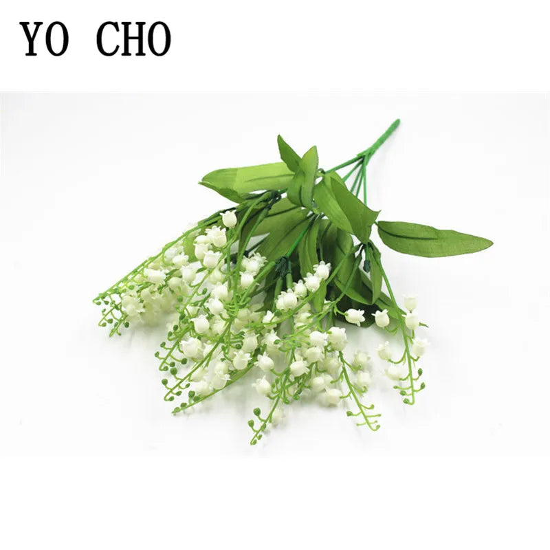 7 Branch White Artificial Lily of the Valley Flower Gift Silk Fake Flower Lily Bouquet for Home Office Wedding Party Decor Flore