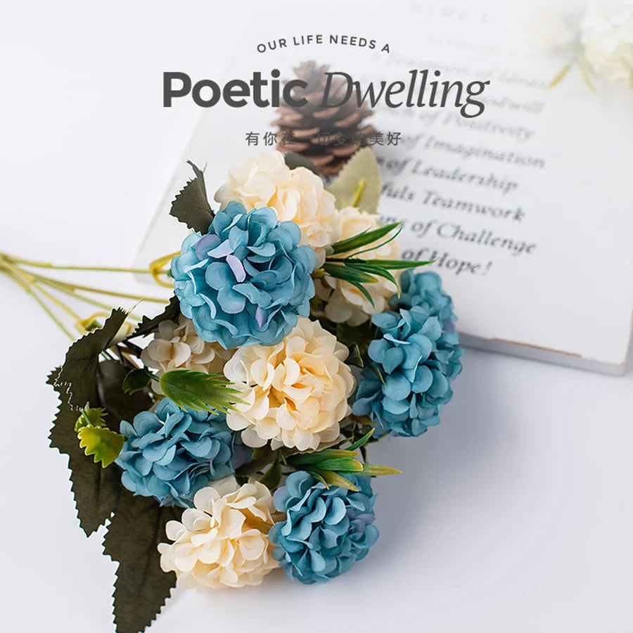 Artificial Flowers Hydrangea High Quality Small Silk Fake Flower for Home Hotel DIY Wedding Decoration Flower Wreath Accessory